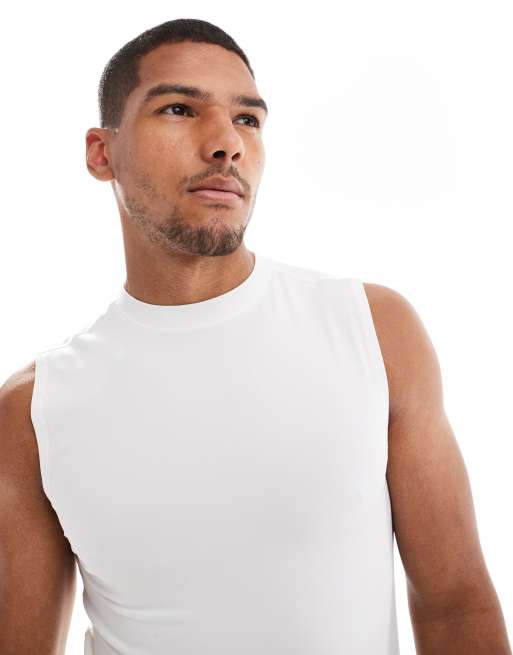 Camiseta deportiva blanca ajustada sin mangas de tejido de secado rápido Icon de 4505 , 2 de 4