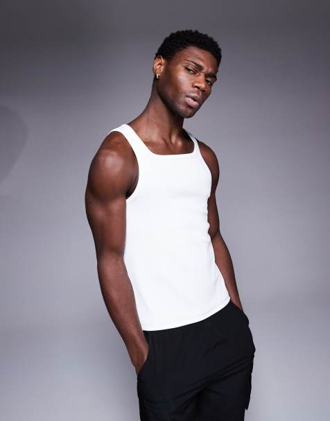 Camiseta deportiva blanca de tirantes y corte slim con cuello cuadrado de canalé de 4505 - view 1