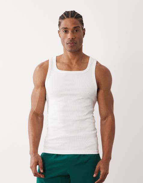 Camiseta deportiva blanca de tirantes y corte slim sin costuras con cuello cuadrado de canalé de 4505 - view 1