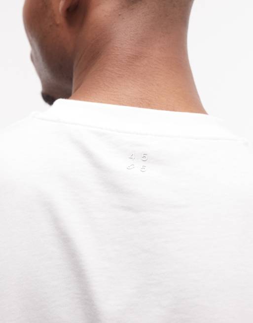 Camiseta deportiva blanca sin mangas con bajo sin rematar de algodón de secado rápido 4505, 2 de 5