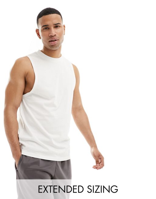 Camiseta deportiva blanca sin mangas con sisas caídas de tejido de secado rápido Icon de FhyzicsShops 4505