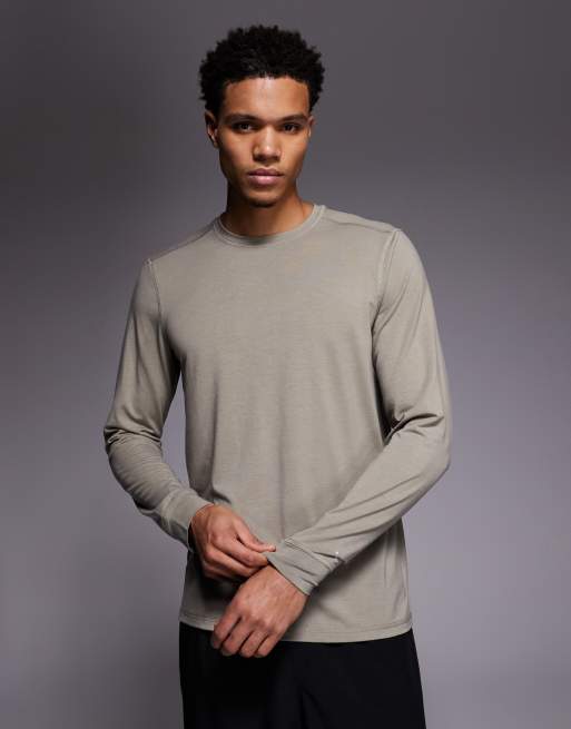 Camiseta deportiva color piedra de manga larga de punto liso de secado rápido de 4505