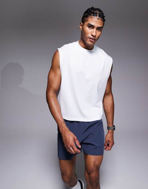 Camiseta deportiva corta blanca sin mangas con acabado de secado rápido de algodón de 4505 - view 1