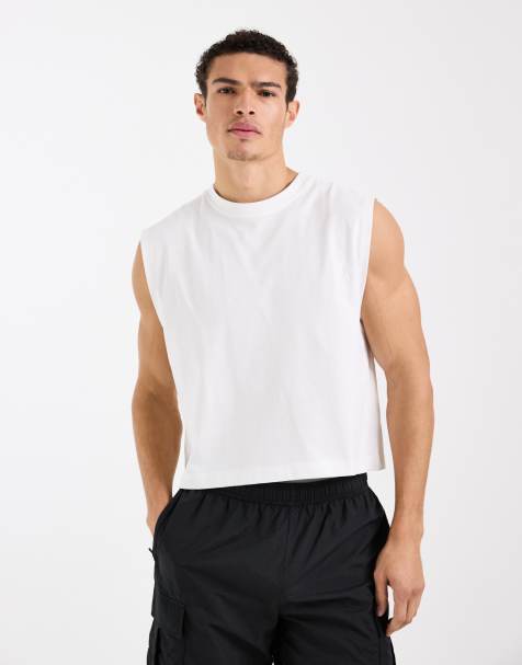 Camiseta deportiva corta blanca sin mangas con acabado de secado rápido de algodón de 4505 - view 1