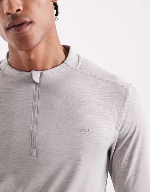 Camiseta deportiva gris claro de manga larga con cremallera corta de CAPO, 3 de 5