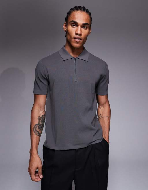 Camiseta deportiva gris con cremallera corta de punto fino termorregulador Performance de Mango