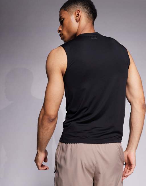 Camiseta deportiva negra ajustada sin mangas de tejido de secado rápido Icon de 4505 , 4 de 4