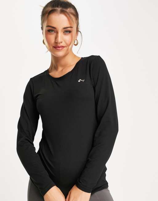 silueta Aparentemente Vendedor Camiseta deportiva negra de manga larga de tejido transpirable de Only Play  | ASOS