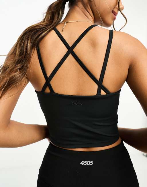 Camiseta deportiva negra de tirantes con sujetador integrado de 4505 