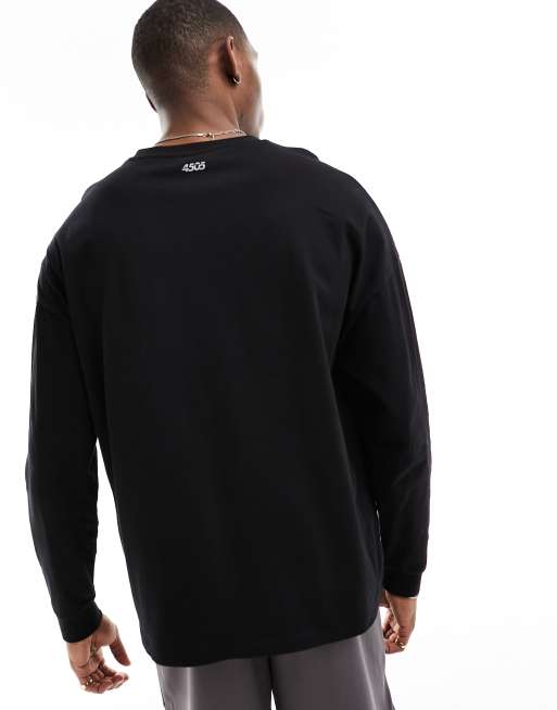 Camiseta deportiva negra extragrande de manga larga de algodón de secado rápido Icon de 4505 , 2 de 4