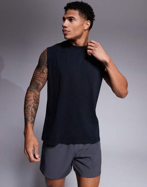 Camiseta deportiva negra extragrande sin mangas con acabado de secado rápido de algodón Icon de 4505 - view 1