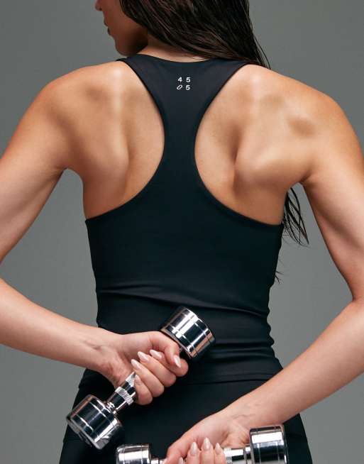 Camiseta deportiva negra sin mangas con sujetador integrado push up de 4505, 2 de 5