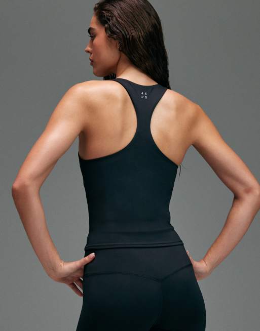 Camiseta deportiva negra sin mangas con sujetador integrado push up de 4505, 5 de 5