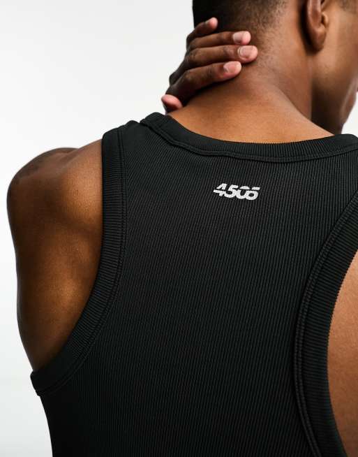Camiseta deportiva negra sin mangas de tejido acanalado de secado rápido de ASOS 4505 