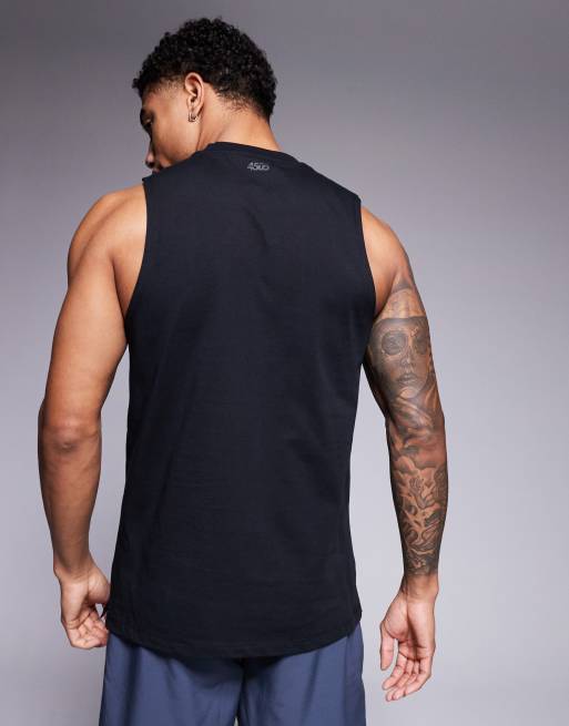 Camiseta deportiva negra sin mangas de tejido de secado rápido de algodón Icon de 4505 , 4 de 4