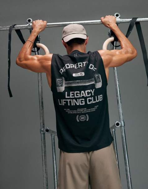 Camiseta deportiva negro lavado extragrande para entrenamiento de fuerza sin mangas con estampado gráfico en la espalda de tejido de secado rápido de algodón de 4505 - view 1