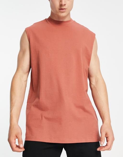 Camiseta deportiva rojo arcilla extragrande sin mangas de punto grueso de Threadbare Fitness