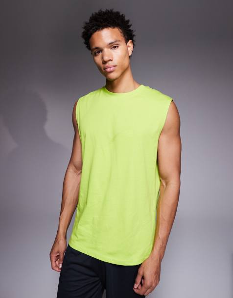 Camiseta deportiva verde ácido extragrande sin mangas con acabado de secado rápido de algodón Icon de 4505 - view 1