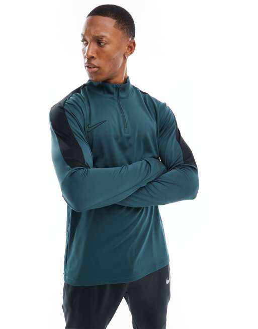 Camiseta deportiva verde oscuro con cremallera corta y diseño de paneles Dri-FIT Academy de Nike Football