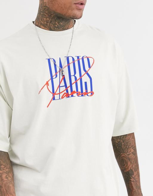 Camiseta en blanco hueso extragrande con estampado de nombre de ciudad "Paris" de ASOS DESIGN, 3 de 4