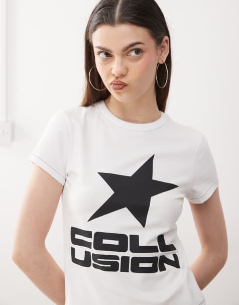Camiseta encogida de manga corta con logo de estrella de COLLUSION - view 1