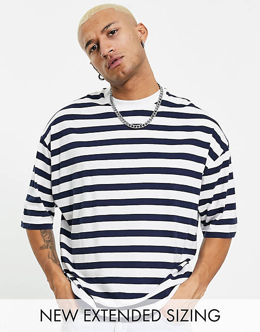 Hombre Other | Camiseta extragrande a rayas azules marino y blancas de ASOS DESIGN - XL05924