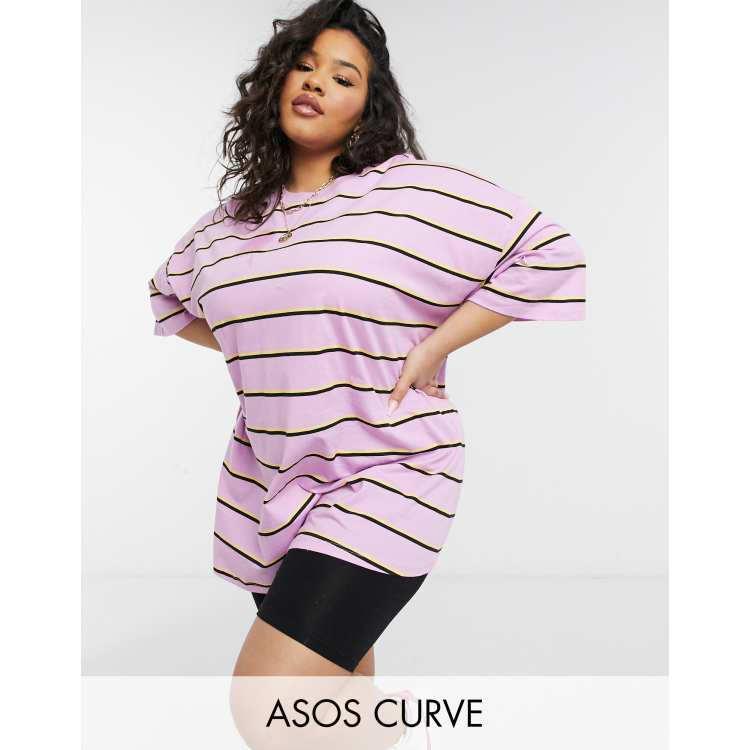 Camiseta extragrande a rayas mixtas lilas, amarillas y negras de ASOS  DESIGN Curve | ASOS