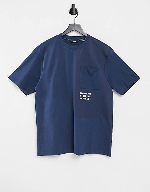Camiseta extragrande azul marino con estampado de coordenadas de Only & Sons