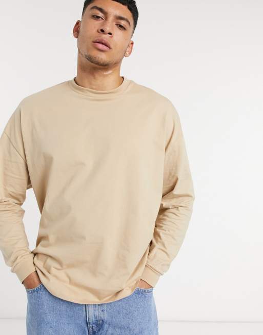 Camiseta extragrande beis de manga larga de ASOS DESIGN