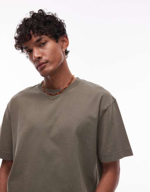 Camiseta extragrande caqui con efecto desgastado de Topman