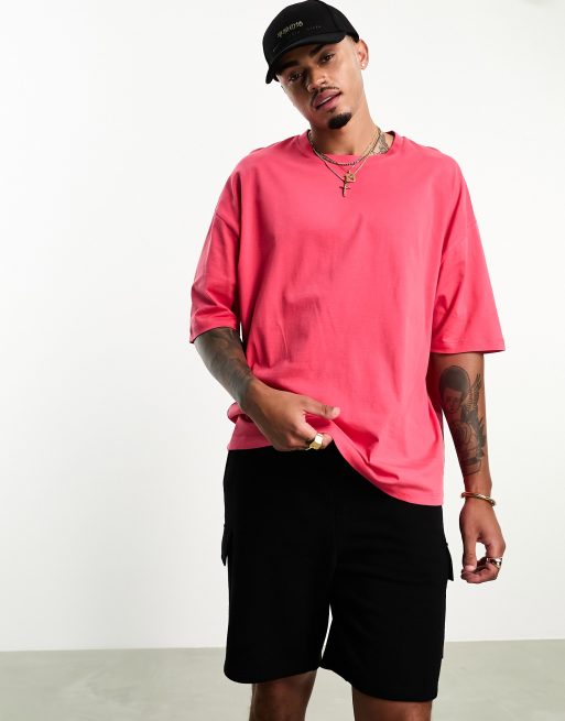 Camiseta extragrande con cuello redondo en rosa de ASOS DESIGN