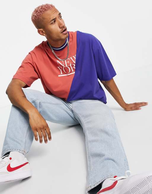 Camiseta extragrande con diseño color block y estampado de texto "New York" de ASOS DESIGN, 3 de 4