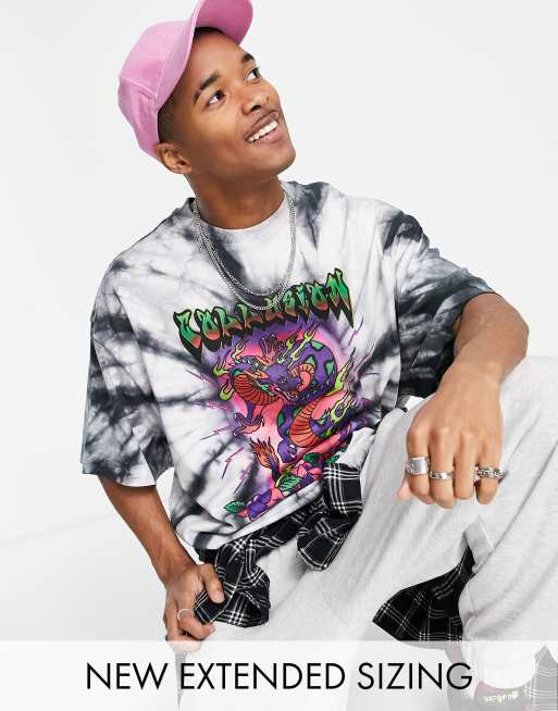 Camiseta extragrande con efecto tie dye y estampado de dragón de COLLUSION