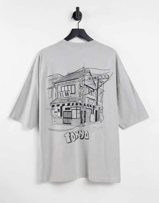 Camiseta extragrande con estampado delineado de Tokyo en la espalda y pecho de ASOS DESIGN