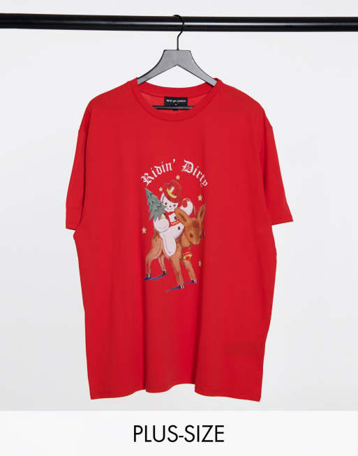 Camiseta extragrande con estampado navideño vintage de New Girl Order Curve