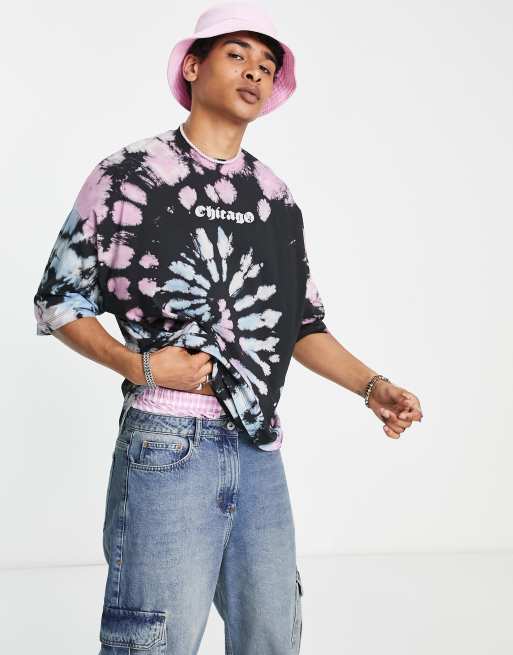Camiseta extragrande con estampado tie dye en espiral y texto en el pecho de ASOS DESIGN