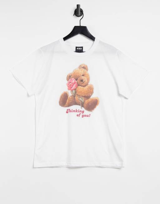 Camiseta extragrande con gráfico de osito de peluche 'Thinking Of You' de Minga London