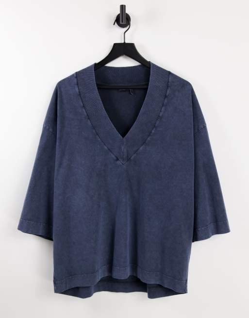 Camiseta extragrande con lavado azul ácido de tejido grueso de ASOS DESIGN