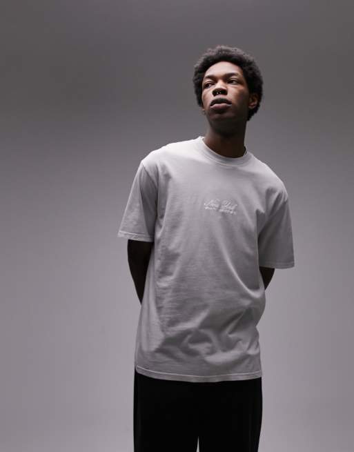 Camiseta extragrande con lavado gris y bordado de texto 