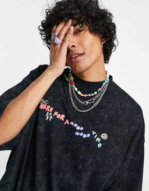 Camiseta extragrande con lavado negro, estampados gráficos de juegos y logo de ASOS Daysocial (parte de un conjunto)