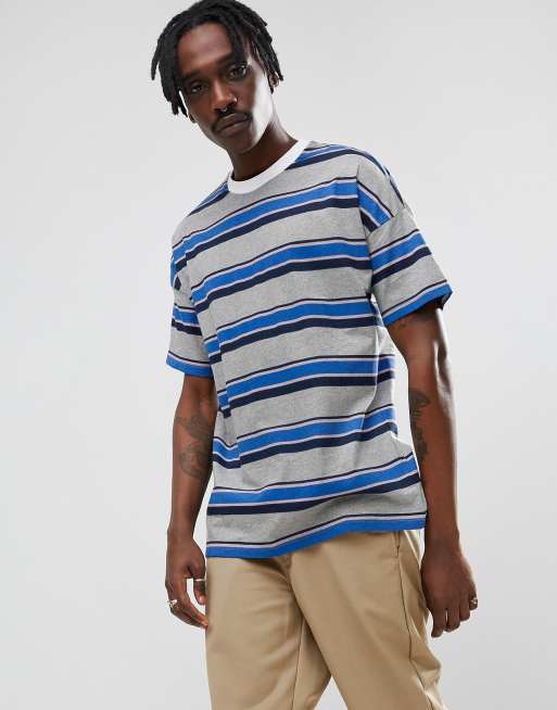Camiseta extragrande con rayas en azul retro de ASOS