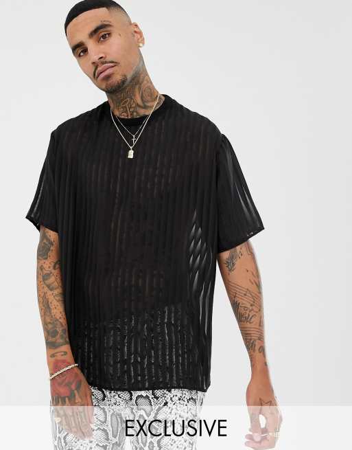 Camiseta extragrande con rayas transparentes Vintage de Milk It