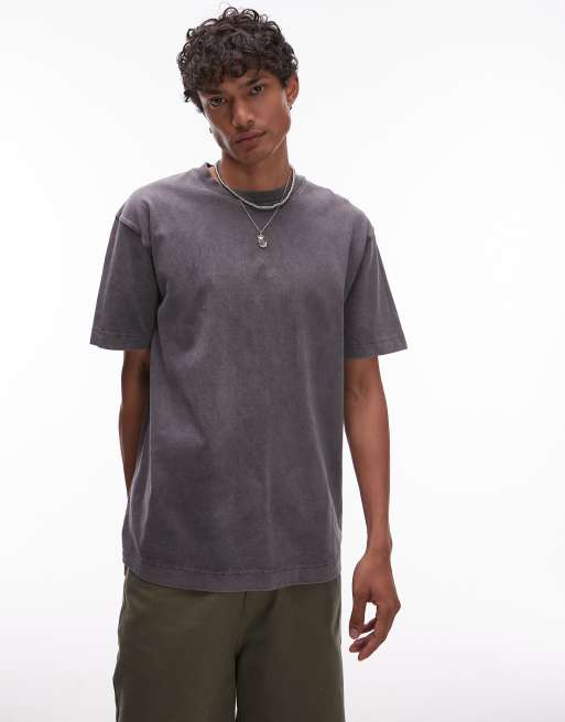 Camiseta extragrande negro lavado de Topman