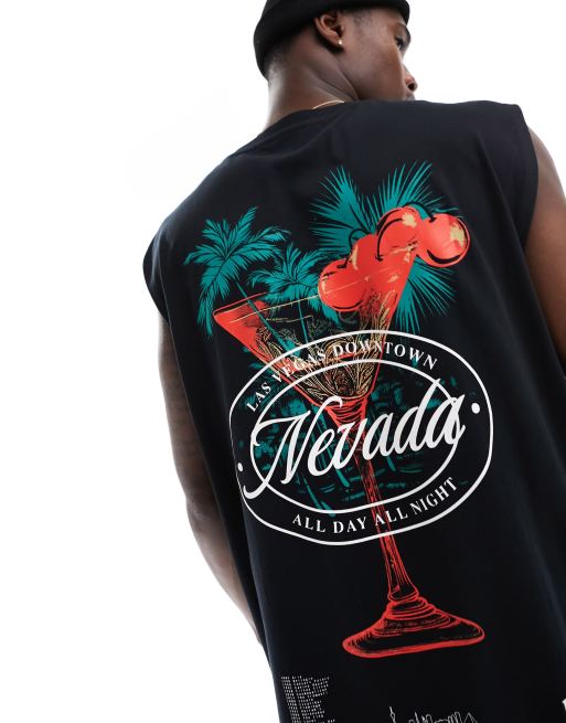 Camiseta extragrande sin mangas con estampado de cóctel en la espalda de ASOS DESIGN