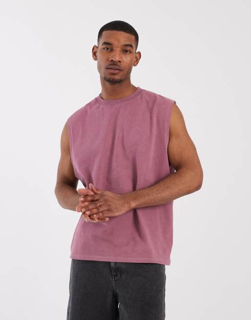 Camiseta extragrande sin mangas con lavado rosa y estampado celestial en la columna de ASOS DESIGN, 3 de 5