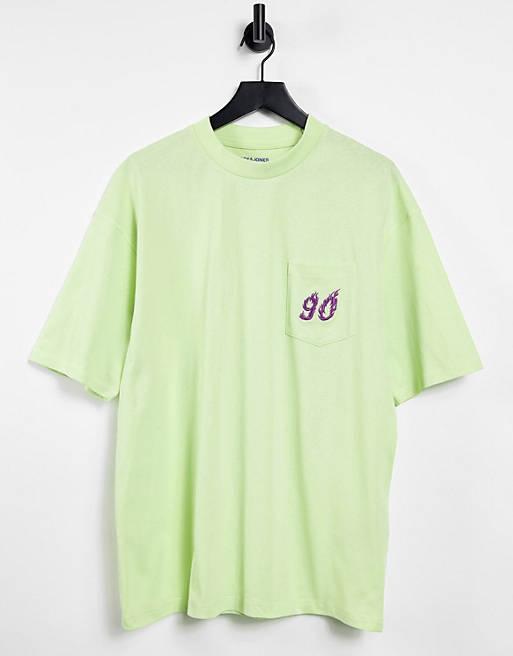 Camiseta extragrande verde lima con bordado 90 de Jack & Jones Originals