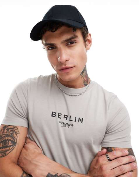 Camiseta gris ajustada con estampado delantero de ASOS DESIGN - view 1