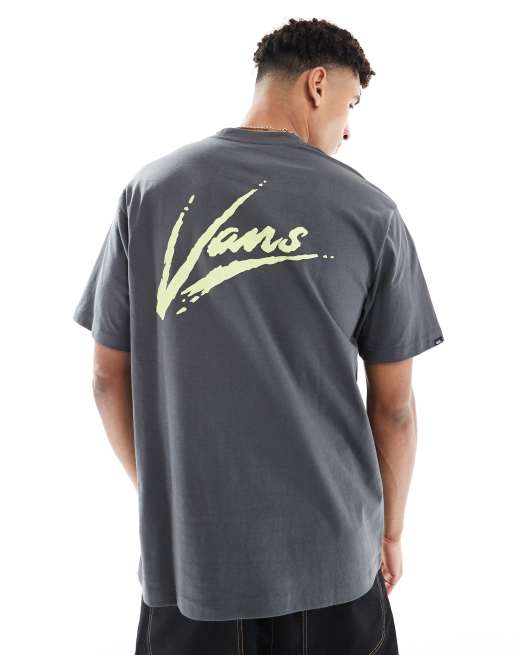 Camiseta gris asfalto y verde lima pálido de corte suelto con estampado de texto Brush de Vans