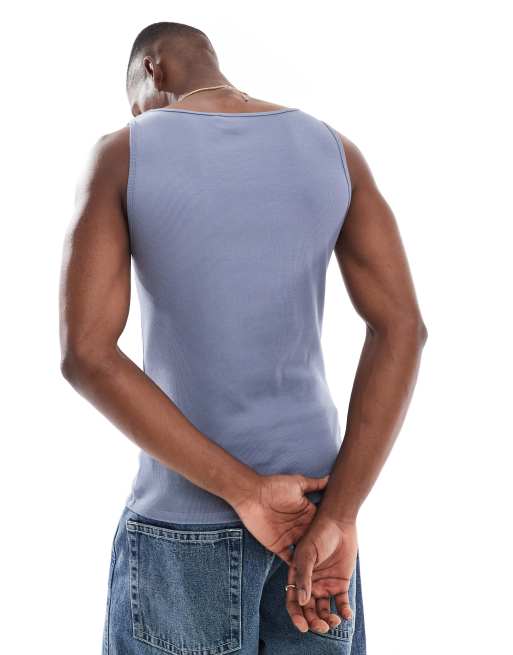 Camiseta gris carbón básica ajustada de tirantes de canalé de ASOS DESIGN  , 4 de 4