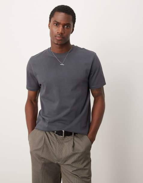 Camiseta gris carbón con cuello redondo de tejido grueso de 300 g/m2 premium de ASOS DESIGN - view 1